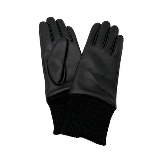 Women's Winter Genuine Leather Gloves, Black Wool & Cashmere Style 25AW-007